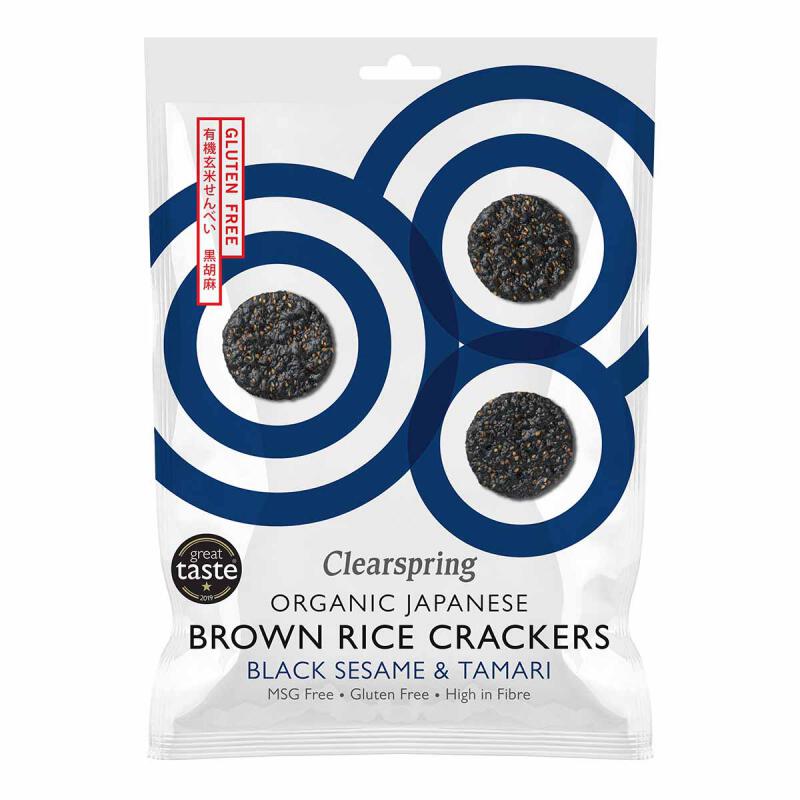 Brown Rice Crackers Black Sesame van Clearspring, 12 x 40 g